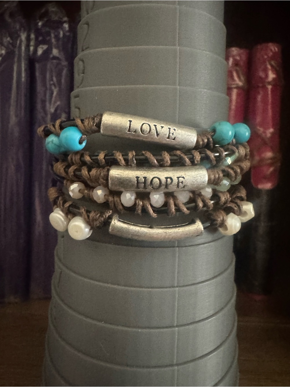 LOVE & HOPE Layered Beaded Wrap Bracelet - Turquoise, White